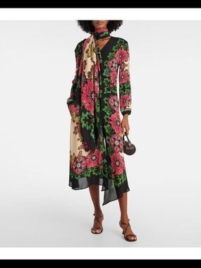 NWT La DoubleJ Karis Dress Crepe Marocain Bounty Placee Red Floral Large
